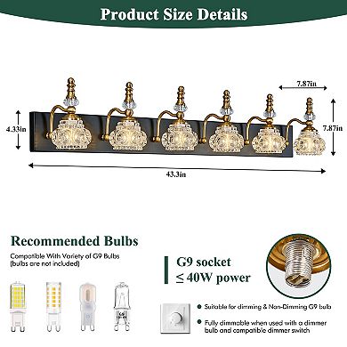 ZLAIQB 43.3" 6-Light Vintage Glass Bathroom Vanity Light