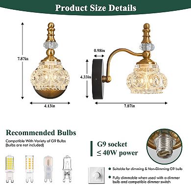 ZLAIQB 4.13" 1-Light 2Pack Vintage Glass Crystal Bathroom Vanity Light