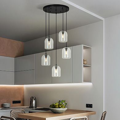 ZLAIQB 5-Light Modern Crystal Height Adjustable 15.74" Pendant Light