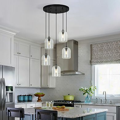 ZLAIQB 5-Light Modern Crystal Height Adjustable 15.74" Pendant Light
