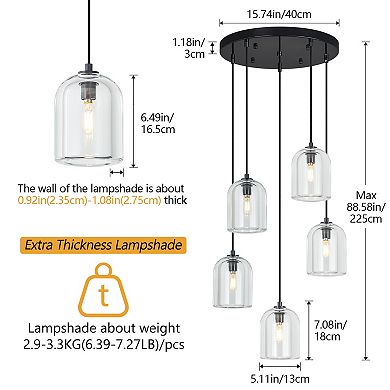 ZLAIQB 5-Light Modern Crystal Height Adjustable 15.74" Pendant Light