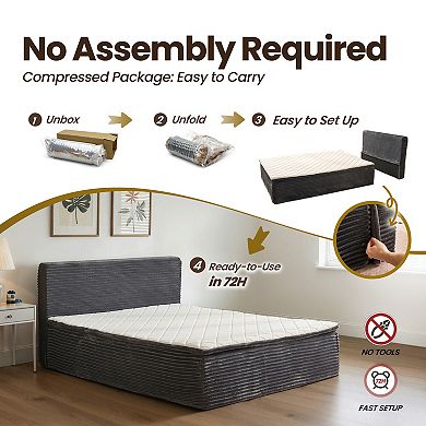 Ovios Plush Mattress w/ Headboard, No Assembly Needed All-in-One Floor Bed, Motion Isolation
