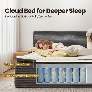 Ovios Plush Mattress w/ Headboard, No Assembly Needed All-in-One Floor Bed, Motion Isolation