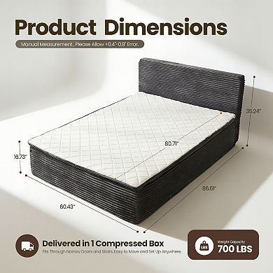 Ovios Plush Mattress w/ Headboard, No Assembly Needed All-in-One Floor Bed, Motion Isolation