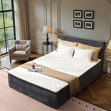 Ovios Plush Mattress w/ Headboard, No Assembly Needed All-in-One Floor Bed, Motion Isolation