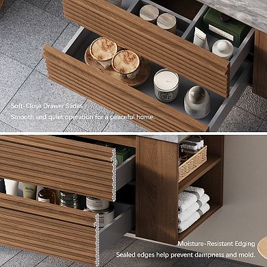 36" Floating Solid Wood Bathroom Vanity, No Sink