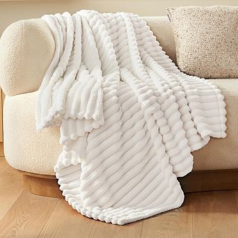 Soft Fleece Throw Blanket Cozy Warm Lightweight Cream White 50x60