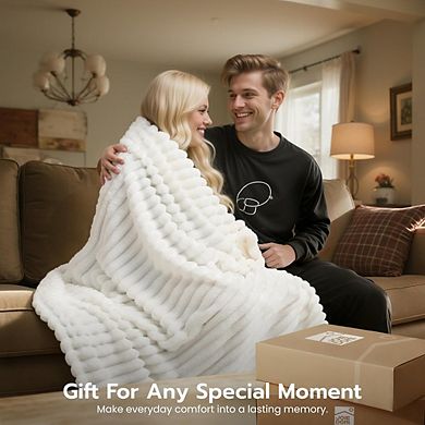 Soft Fleece Throw Blanket Cozy Warm Lightweight Cream White 50x60