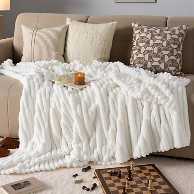 Soft Fleece Throw Blanket Cozy Warm Lightweight Cream White 50x60