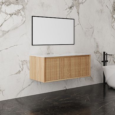 36" Walnut Floating Bathroom Vanity with Countertop, No Sink