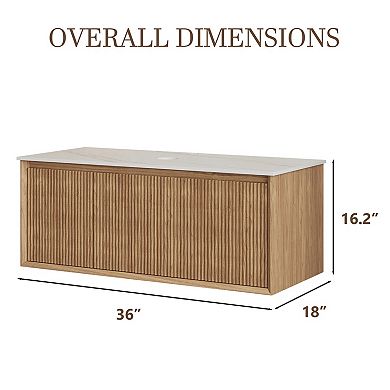 36" Walnut Floating Bathroom Vanity with Countertop, No Sink
