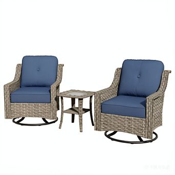 Ovios Outdoor Rattan Swivel Rocking Chairs Set w/ Side Table, All-Weather Patio Set, PE Wicker