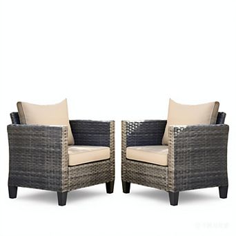 Ovios 2 pc Patio Rattan Chair Set, Patio Furniture Set w/ Outdoor Lounge Chairs, Gray Wicker