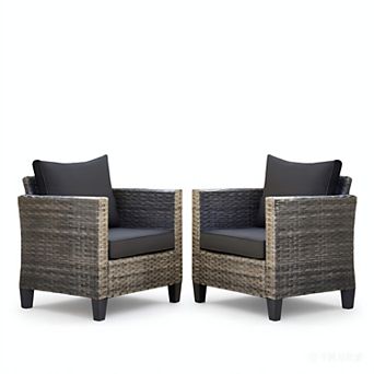 Ovios 2 pc Patio Rattan Chair Set, Patio Furniture Set w/ Outdoor Lounge Chairs, Gray Wicker