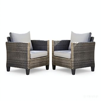 Ovios 2 pc Patio Rattan Chair Set, Patio Furniture Set w/ Outdoor Lounge Chairs, Gray Wicker