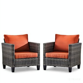 Ovios 2 pc Patio Rattan Chair Set, Patio Furniture Set w/ Outdoor Lounge Chairs, Gray Wicker