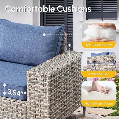 Ovios 4-Piece Outdoor Sectional Rattan Sofa Set w/ Multi-use Ottoman, 7.5" Wide Armrests Design