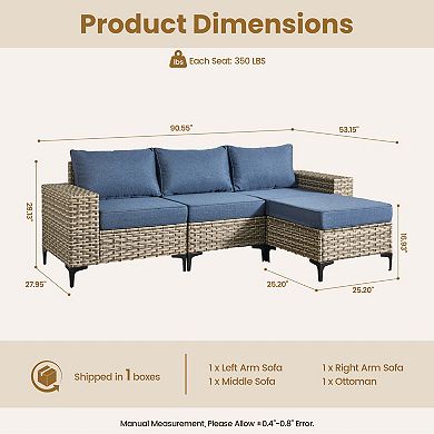 Ovios 4-Piece Outdoor Sectional Rattan Sofa Set w/ Multi-use Ottoman, 7.5" Wide Armrests Design