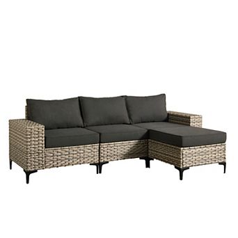 Ovios 4 pc Outdoor Sectional Rattan Sofa Set w/ Multi-use Ottoman, 7.5" Wide Armrests Design