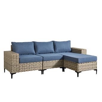 Ovios 4 pc Outdoor Sectional Rattan Sofa Set w/ Multi-use Ottoman, 7.5" Wide Armrests Design