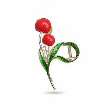 Tulip Flower Metal Hair Claw Clip with Enamel Petal and Leaf Detailing