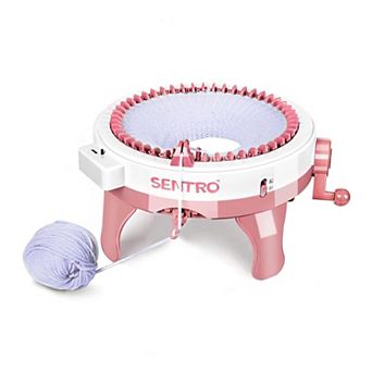48-Needle Pink Knitting Machine,1-Touch Knitting for Scarves,Hats&Sweaters, Beginner & DIY Friendly