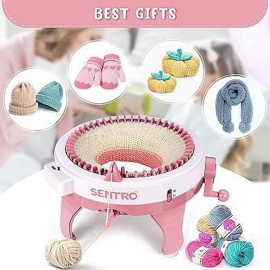 48-Needle Pink Knitting Machine,1-Touch Knitting for Scarves,Hats&Sweaters, Beginner & DIY Friendly