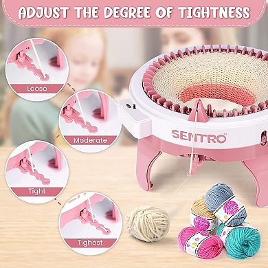 48-Needle Pink Knitting Machine,1-Touch Knitting for Scarves,Hats&Sweaters, Beginner & DIY Friendly