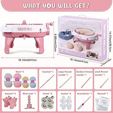 48-Needle Pink Knitting Machine,1-Touch Knitting for Scarves,Hats&Sweaters, Beginner & DIY Friendly