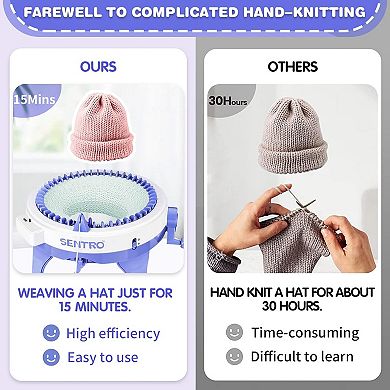 48-Needle Knitting Machine,Auto Knit Scarf,Hat,Sweater,Easy for Beginners,Includes Tools & Guide