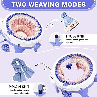 48-Needle Knitting Machine,Auto Knit Scarf,Hat,Sweater,Easy for Beginners,Includes Tools & Guide