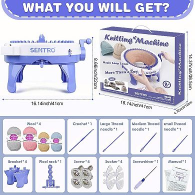 48-Needle Knitting Machine,Auto Knit Scarf,Hat,Sweater,Easy for Beginners,Includes Tools & Guide