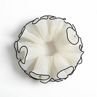 Pleated Organza Hair Scrunchie with Contrast Trim and Voluminous Ruffled Design