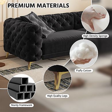 CEWOR 97.7" Convertible 4-Seat Sofa Bed with Pull-Out King Size, Velvet Fabric with Ottoman