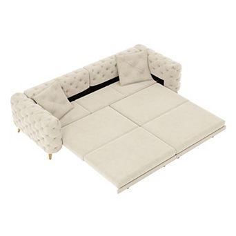 CEWOR 97.7" Convertible 4-Seat Sofa Bed with Pull-Out King Size, Velvet Fabric with Ottoman