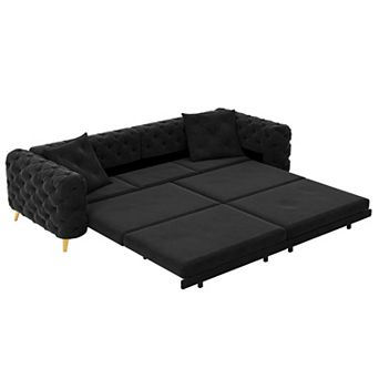 CEWOR 97.7" Convertible 4-Seat Sofa Bed with Pull-Out King Size, Velvet Fabric with Ottoman