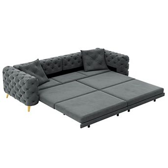CEWOR 97.7" Convertible 4-Seat Sofa Bed with Pull-Out King Size, Velvet Fabric with Ottoman