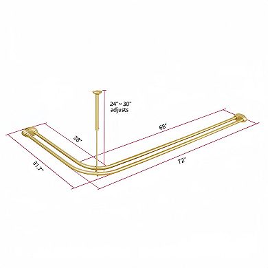 Utopia Alley Aluminum Double L Shaped Shower Rod 72" L, with Shower Hooks & Ceiling Support