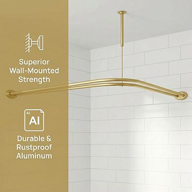 Utopia Alley Aluminum Double L Shaped Shower Rod 72" L, with Shower Hooks & Ceiling Support