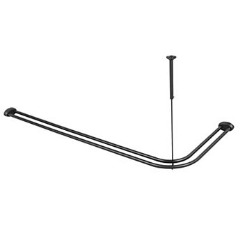 Utopia Alley Aluminum Double L Shaped Shower Rod 72" L, with Shower Hooks & Ceiling Support