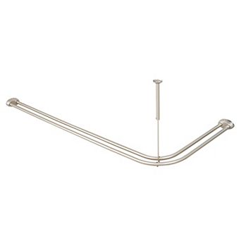 Utopia Alley Aluminum Double L Shaped Shower Rod 72" L, with Shower Hooks & Ceiling Support