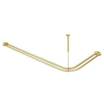 Utopia Alley Aluminum Double L Shaped Shower Rod 72" L, with Shower Hooks & Ceiling Support