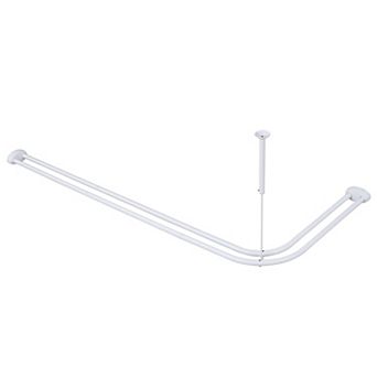 Utopia Alley Aluminum Double L Shaped Shower Rod 72" L, with Shower Hooks & Ceiling Support