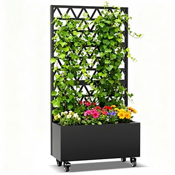CEWOR Raised Garden Bed with Trellis & Wheels，Metal Planter Box with Privacy Screen