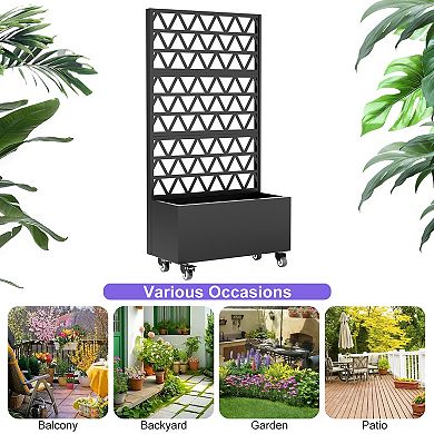 CEWOR Raised Garden Bed with Trellis & Wheels，Metal Planter Box with Privacy Screen