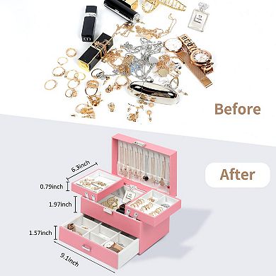3-Layer Jewelry Organizer Box Large Capacity Earring Ring Necklace Bracelet Storage