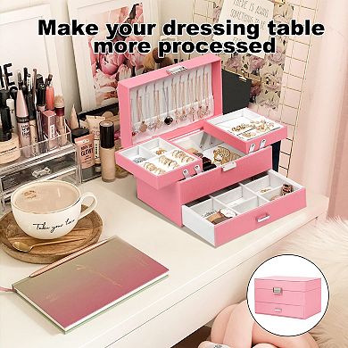3-Layer Jewelry Organizer Box Large Capacity Earring Ring Necklace Bracelet Storage