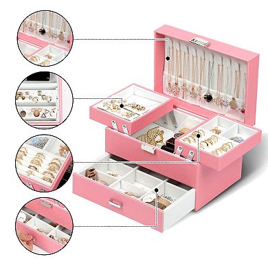 3-Layer Jewelry Organizer Box Large Capacity Earring Ring Necklace Bracelet Storage