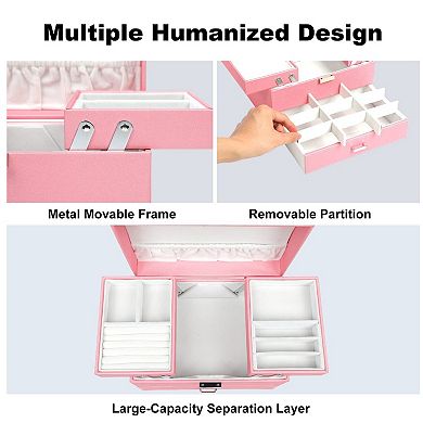 3-Layer Jewelry Organizer Box Large Capacity Earring Ring Necklace Bracelet Storage