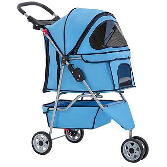 3-Wheel Pet Stroller Breathable Mesh Lightweight Foldable Dog Cat Carrier Black